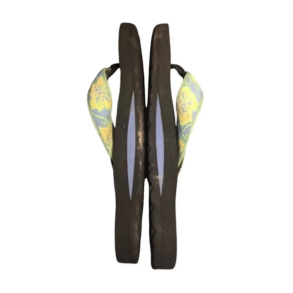 Teva Mush Low Heel Height Thong Sandals Blue Yellow Green Floral  Women’s 10